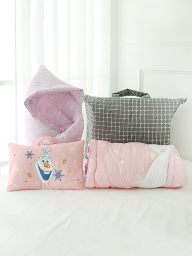 [디즈니 정품] 신생아 사계절 겉싸개+패드+올라프 핑크 짱구베개 SET (겨울왕국 핑크)